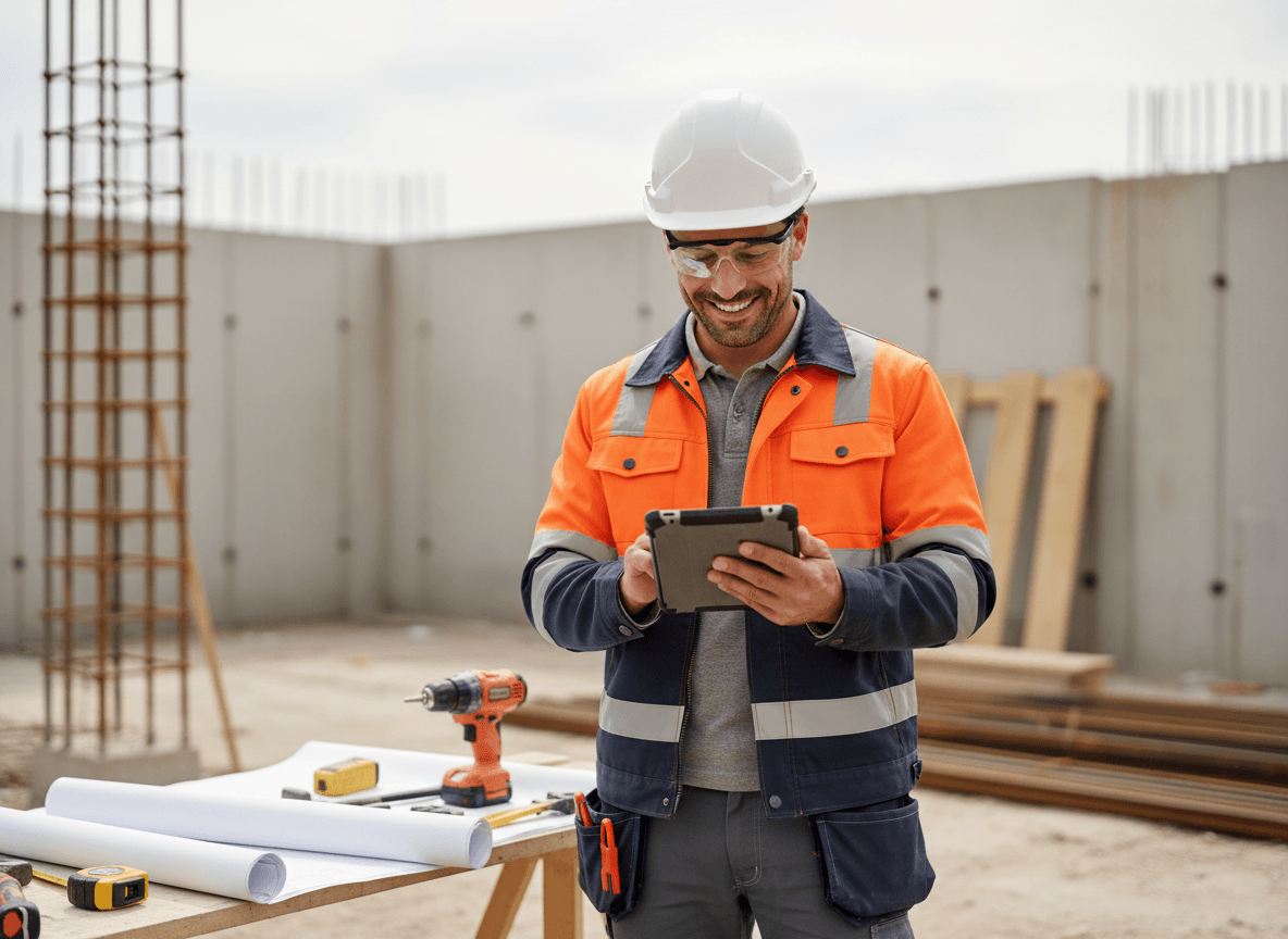 Artisan utilisant Batimi sur un chantier