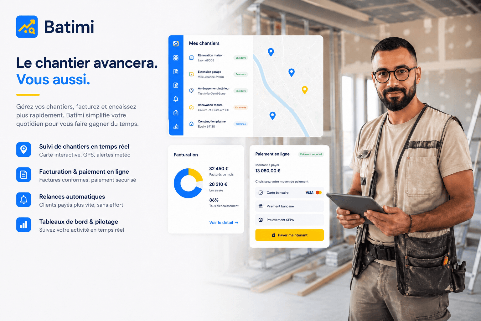 Suivi de l'avancement d'un chantier dans Batimi